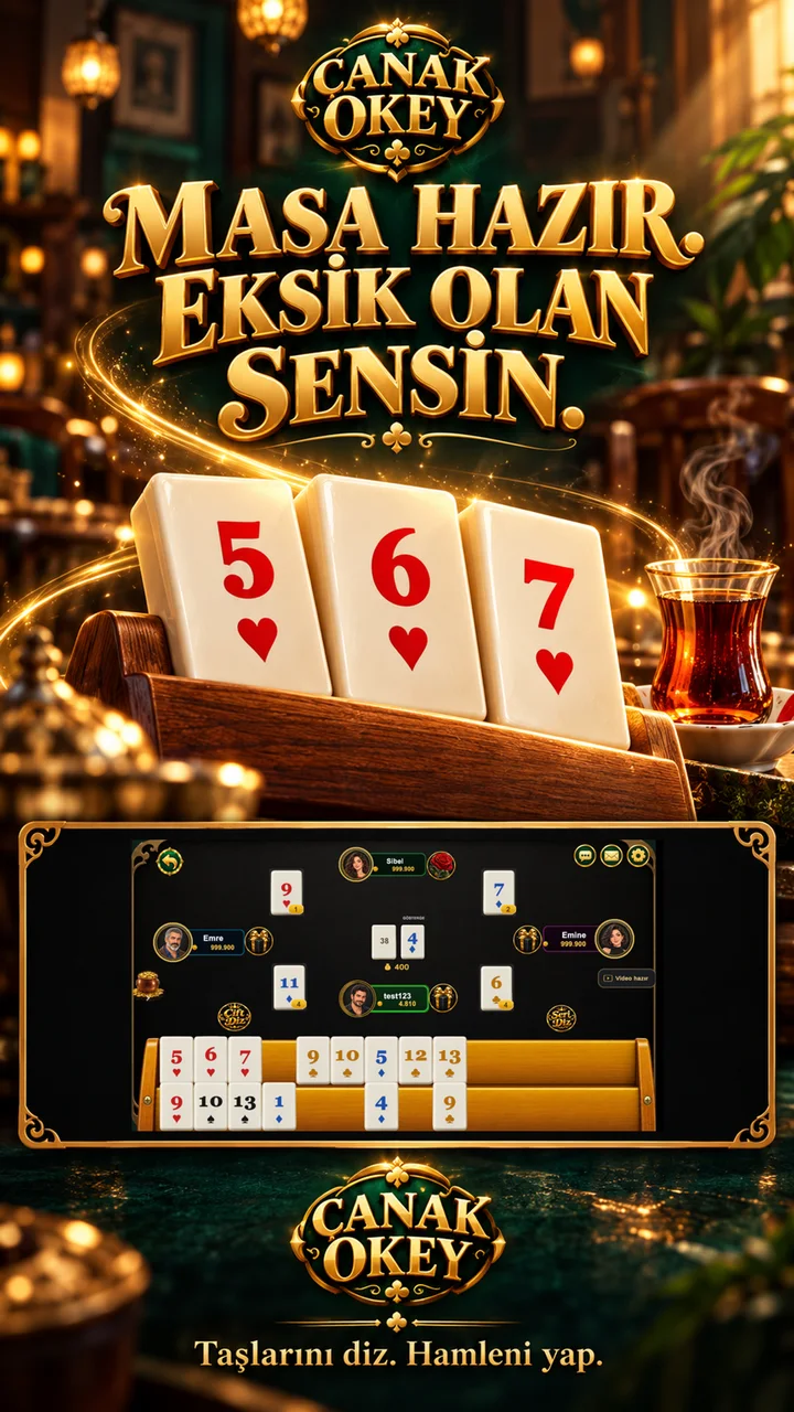 Masa hazır, eksik olan sensin; okey taşları ve oyun ekranı