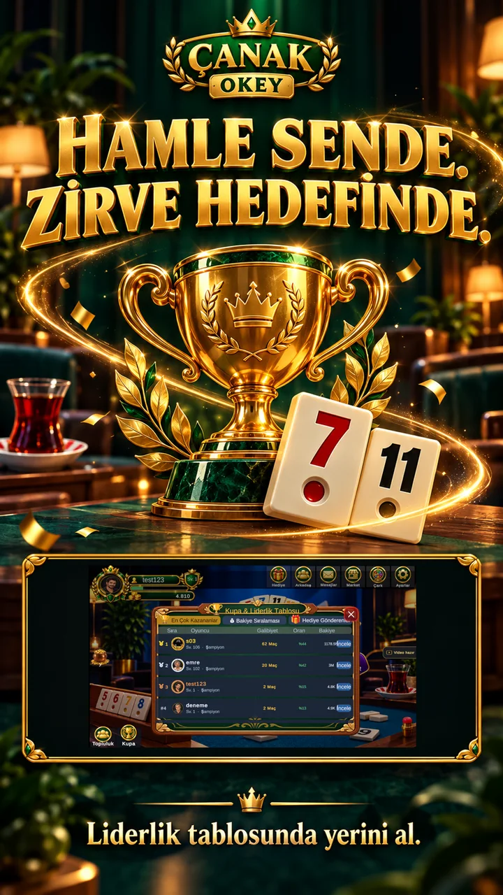 Altın kupa, okey taşları ve oyun içi liderlik tablosu